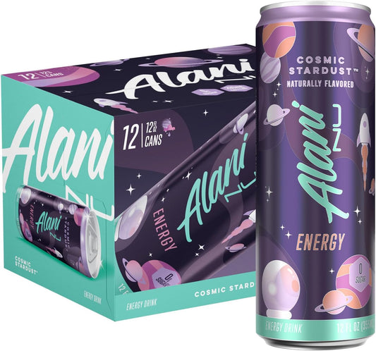 12 Pack- Alani Nu COSMIC STARDUST, Sugar Free, Low Calorie Energy Drinks, 200mg Caffeine, Biotin, B Vitamins, Zero Sugar, 10 Calories, 12 Fl Oz Cans