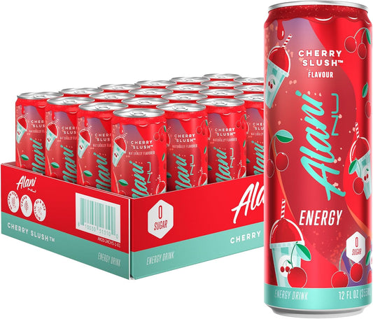24 Pack- Alani Nu CHERRY SLUSH, Sugar Free, Low Calorie Energy Drinks, 200mg Caffeine, Biotin, B Vitamins, Zero Sugar, 10 Calories, 12 Fl Oz Cans