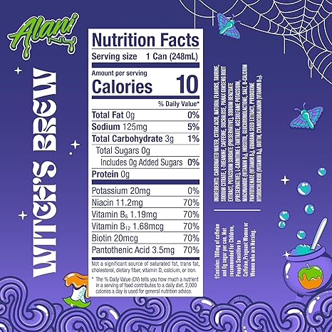 Alani Nu WITCHES BREW, Low Calorie Energy Drinks, 100mg Caffeine, Biotin, B Vitamins, Zero Sugar, 10 Calories or Less, 8 Fl Oz Cans, 12 Pack