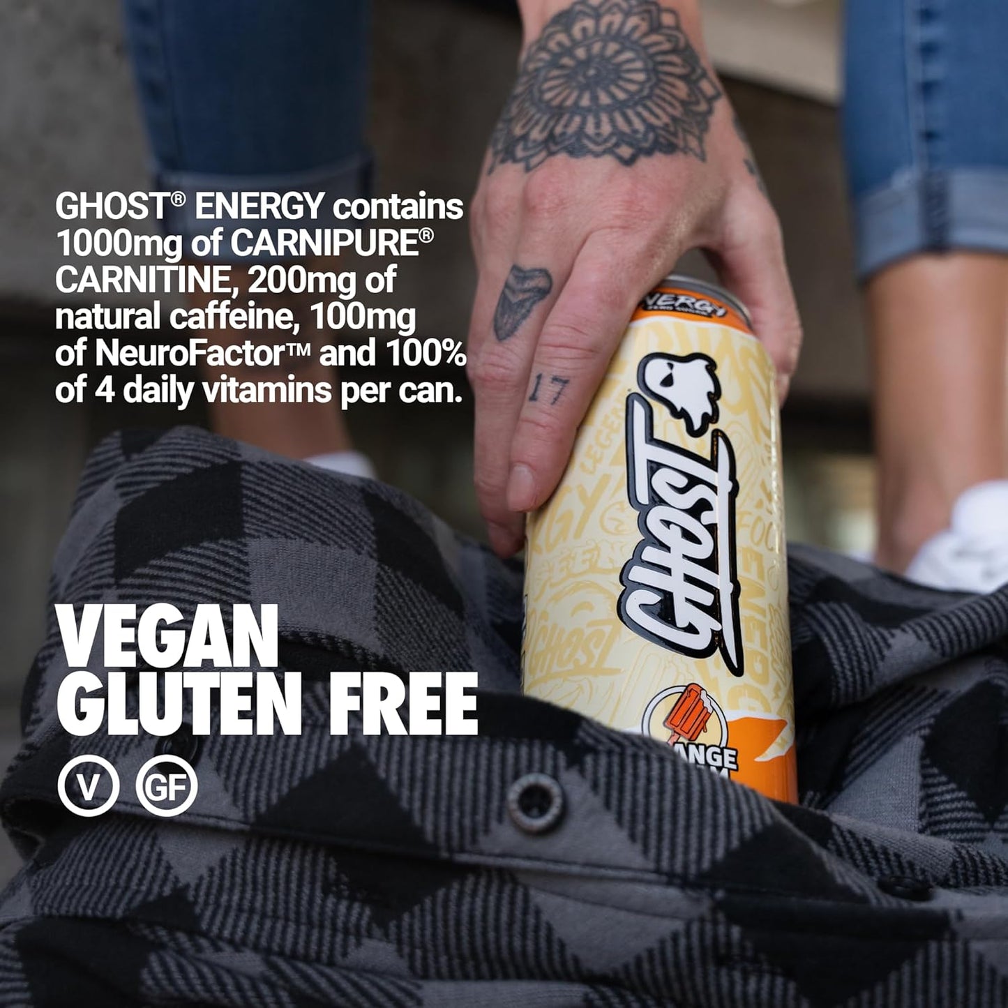 GHOST Energy Drink - Zero Sugar - Orange Cream (12 Drinks, 16 Fl Oz. Each)