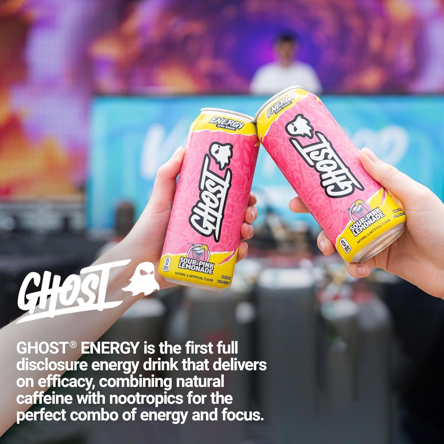 GHOST Energy Drink - Zero Sugar - Sour Pink Lemonade (12 Drinks, 16 Fl Oz. Each)