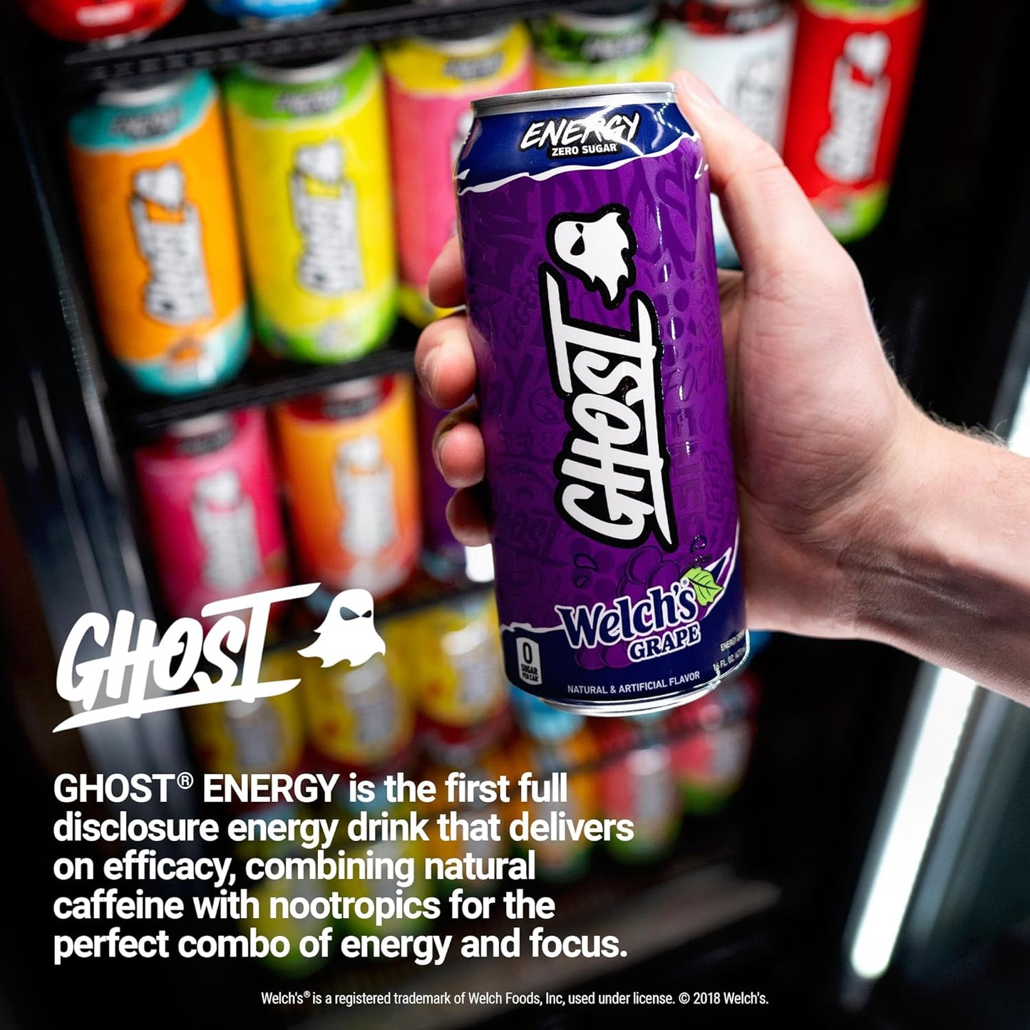 GHOST Energy Drink - Zero Sugar - Welch's Grape (12 Drinks, 16 Fl Oz. Each)