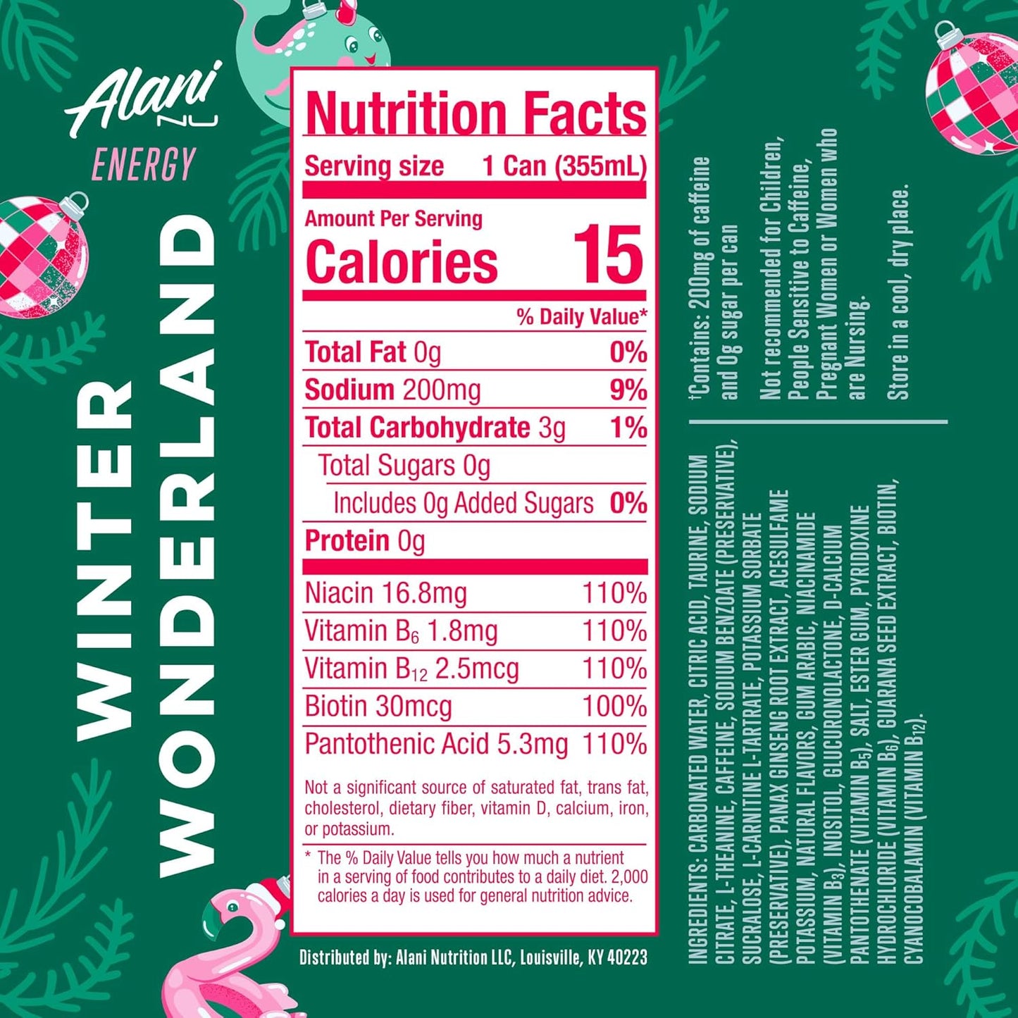 12 Pack- Alani Nu WINTER WONDERLAND Sugar Free, Low Calorie Energy Drinks | 200mg Caffeine | Biotin B Vitamins | Zero Sugar | 10 Calories | 12 Fl Oz Cans
