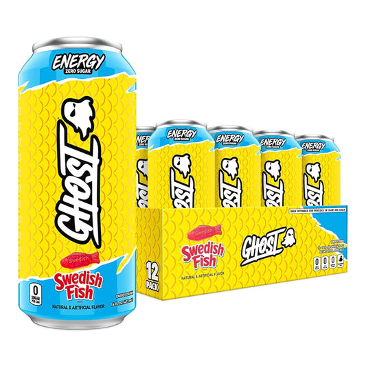 GHOST Energy Drink- Zero Sugar - SWEDISH FISH (12 Drinks, 16 Fl Oz. Each)