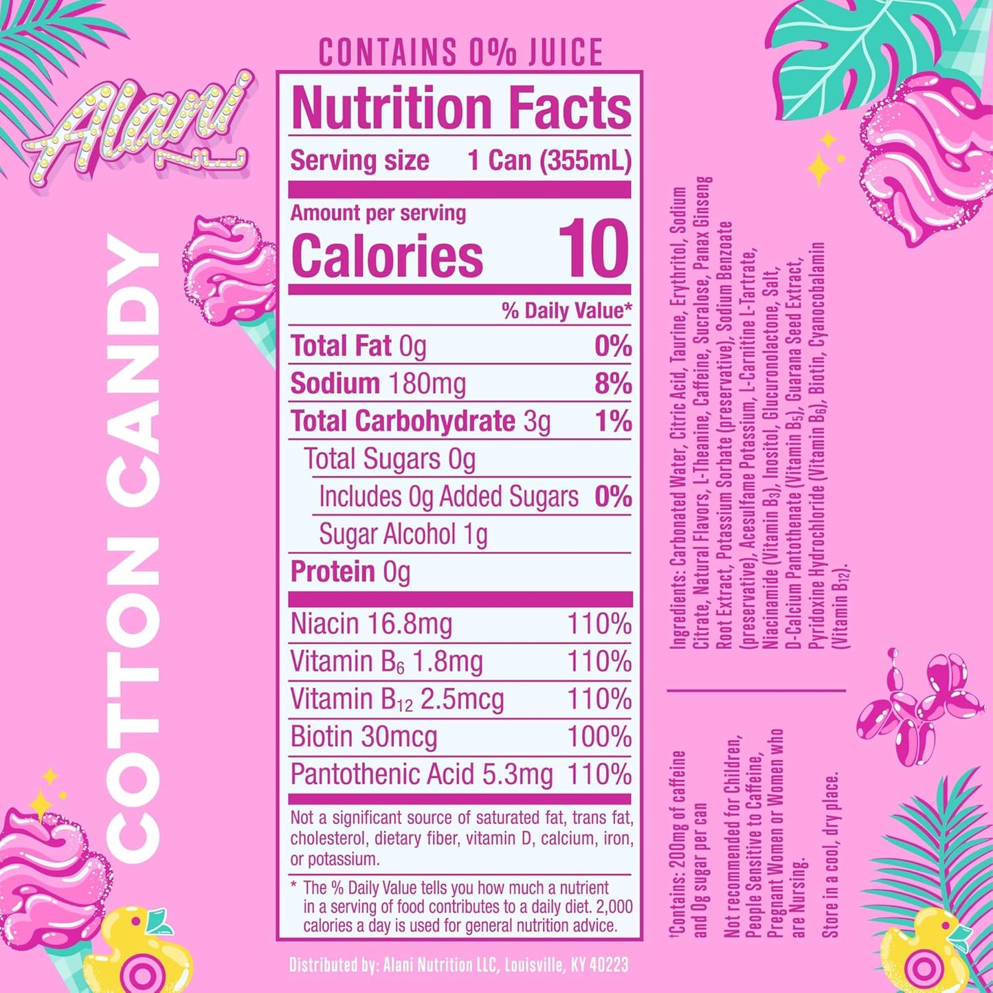 Alani Nu Energy Drink - Cotton Candy (24 Drinks , 12 Fl Oz. Each)