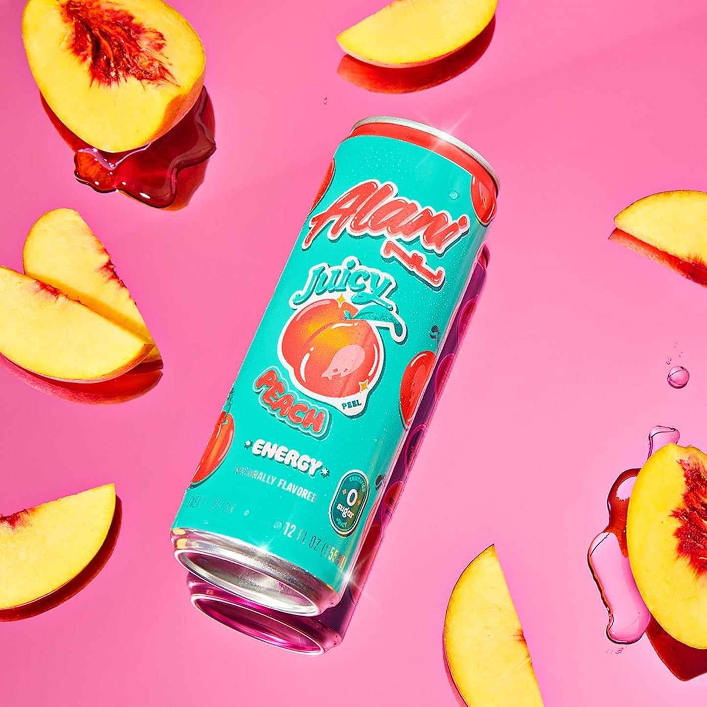 12 Pack- Alani Nu JUICY PEACH, Sugar Free, Low Calorie Energy Drinks, 200mg Caffeine, Biotin, B Vitamins, Zero Sugar, 10 Calories, 12 Fl Oz Cans