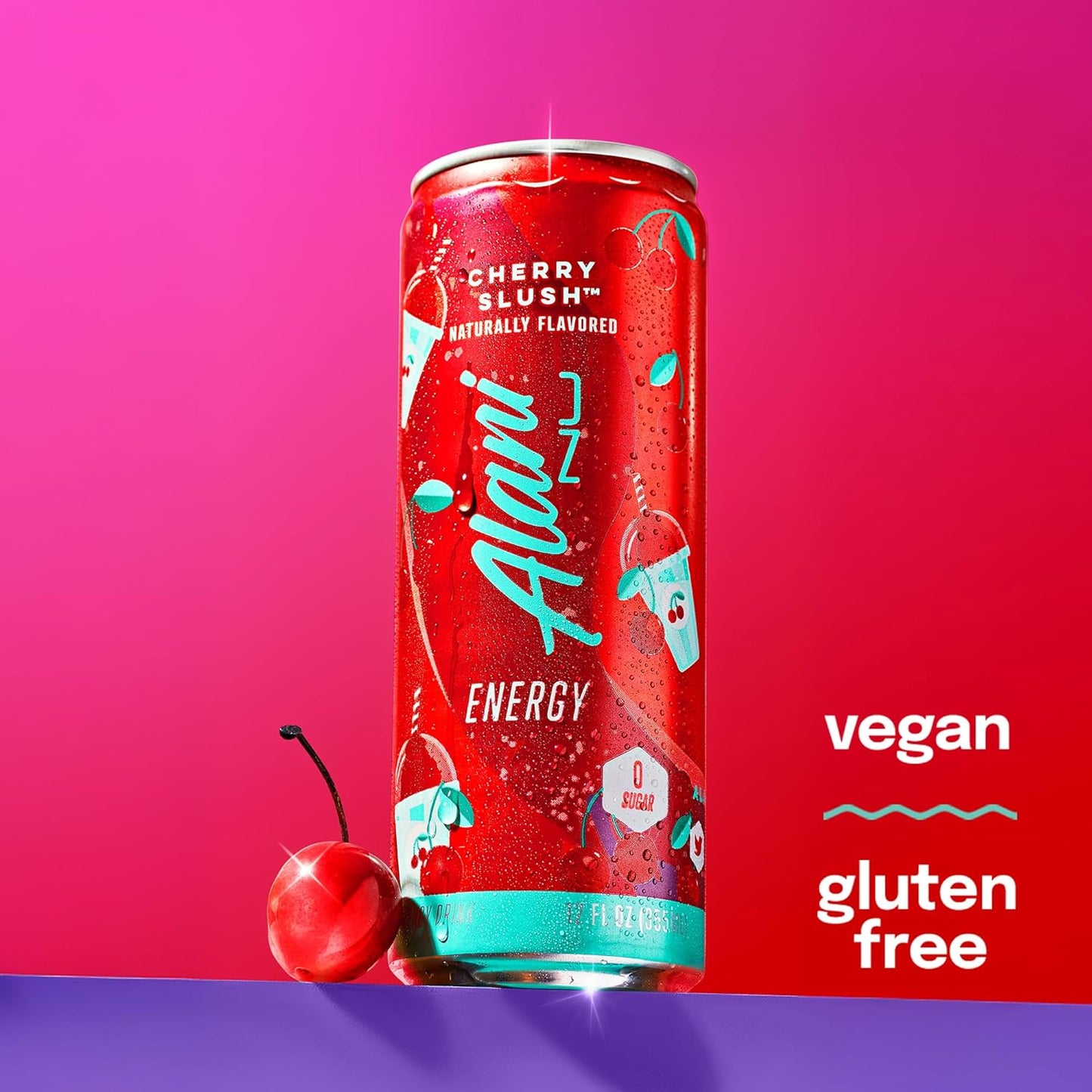 12 Pack- Alani Nu CHERRY SLUSH Sugar Free, Low Calorie Energy Drinks, 200mg Caffeine, Biotin B Vitamins, Zero Sugar, 10 Calories, 12 Fl Oz Cans