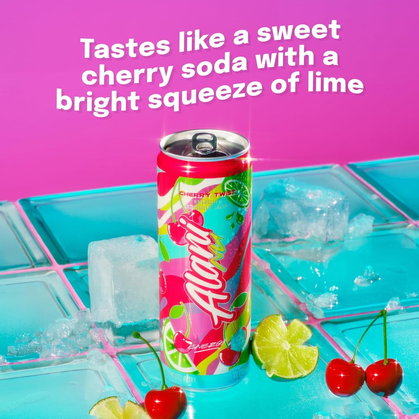 24 Pack-Alani Nu CHERRY TWIST, Sugar Free, Low Calorie Energy Drinks, 200mg Caffeine, Biotin, B Vitamins, Zero Sugar, 15 Calories, 12 Fl Oz Cans