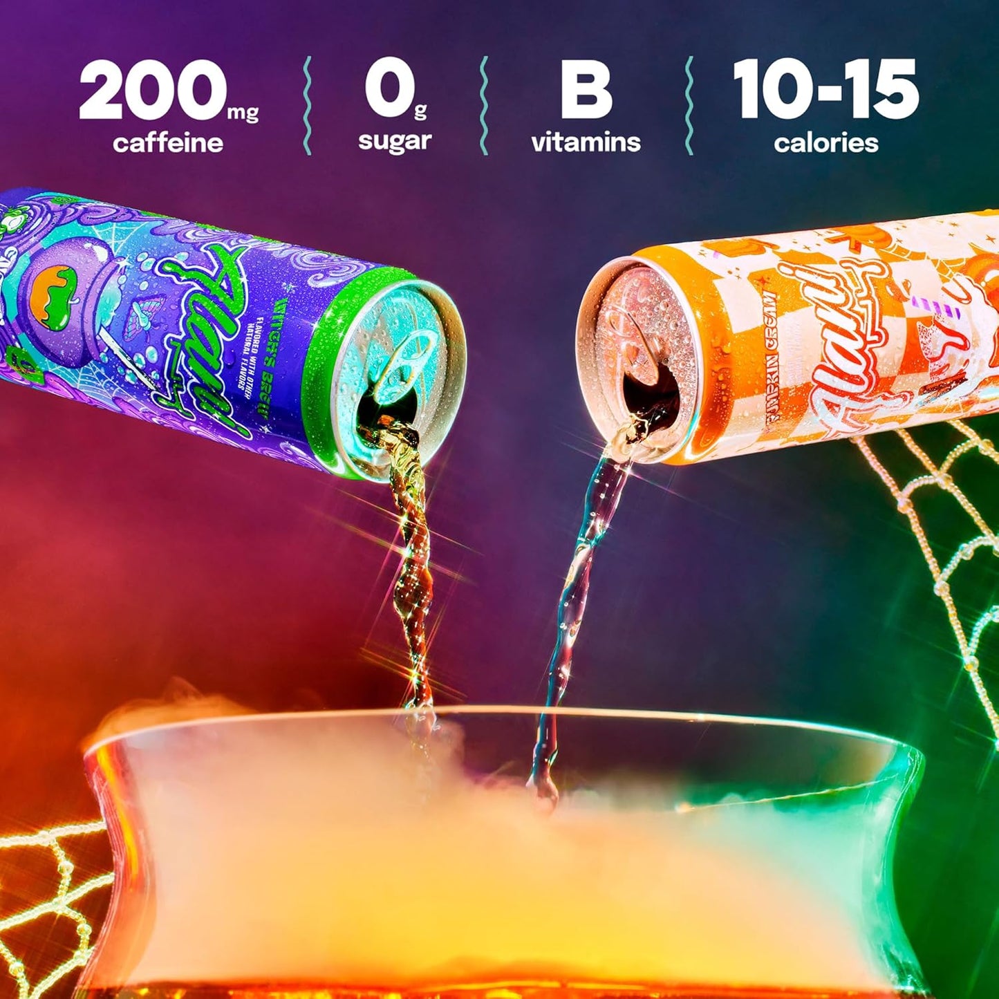 (12 Pack)Alani Nu VARIETY PACK - WITCH'S BREW & PUMPKIN CREAM Sugar Free, Low Calorie Energy Drinks, 200mg Caffeine, Antioxidants, Biotin B Vitamins, Zero Sugar, 15 Calories or Less, 12 Fl Oz Cans