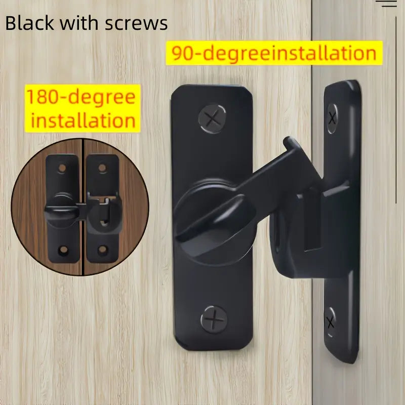 Heavy-Duty Anti-Theft Door Lock, 90°/180° Adjustable Sliding Pin Lock – Keyless Entry, Easy Install, No Power Needed – Reinforced Security Lock for Home, Office, Hotel, or Garage Doors – Black