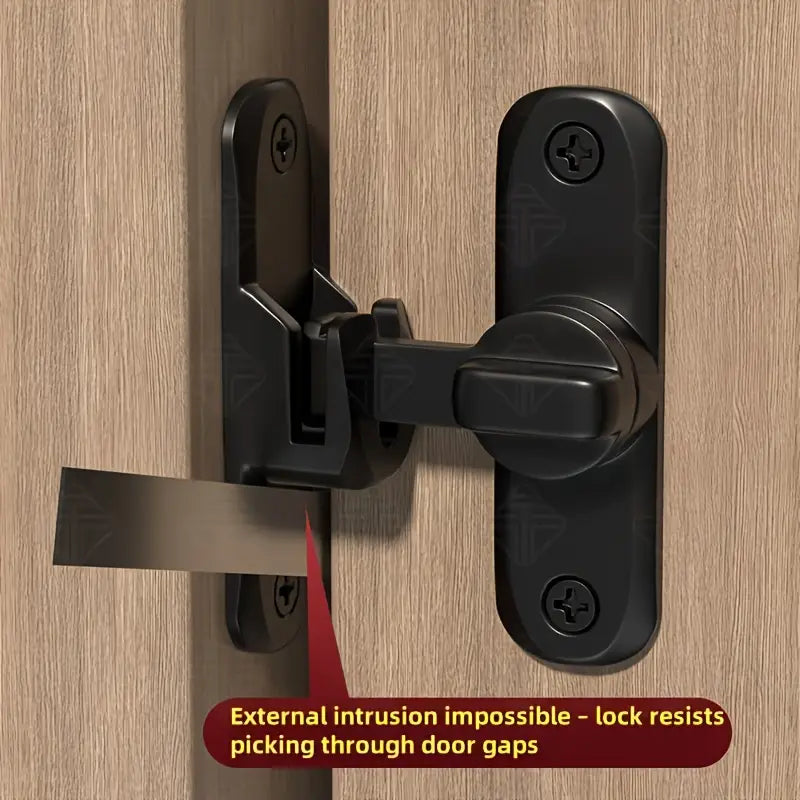 Heavy-Duty Anti-Theft Door Lock, 90°/180° Adjustable Sliding Pin Lock – Keyless Entry, Easy Install, No Power Needed – Reinforced Security Lock for Home, Office, Hotel, or Garage Doors – Black