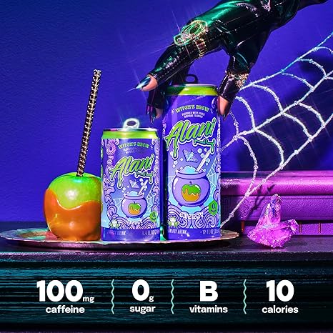 Alani Nu WITCHES BREW, Low Calorie Energy Drinks, 100mg Caffeine, Biotin, B Vitamins, Zero Sugar, 10 Calories or Less, 8 Fl Oz Cans, 12 Pack