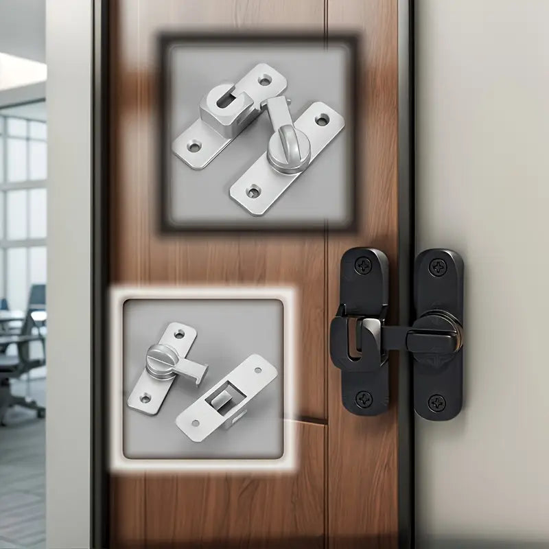 Heavy-Duty Anti-Theft Door Lock, 90°/180° Adjustable Sliding Pin Lock – Keyless Entry, Stainless Steel Construction, Silvery Finish with Screws – Reinforced Security Lock for Home, Office, Hotel & Garage Doors