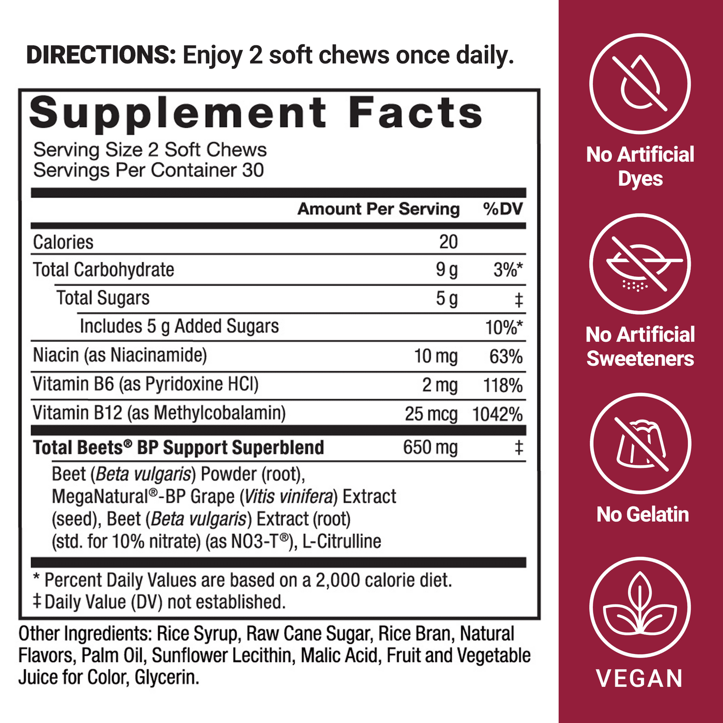 Force Factor- Total Beets Blood Pressure Support Soft Chews, Beetroot Gummies Alternative, Beet Supplement (60 Chews)