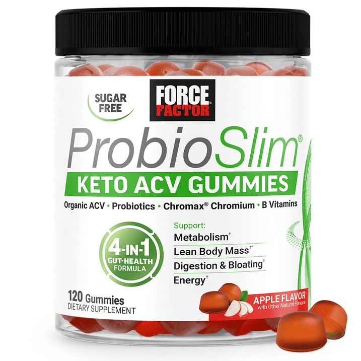 Force Factor- ProbioSlim Keto ACV Gummies, Organic Apple Cider Vinegar Gummies, LactoSpore Probiotics & Prebiotics to Support Digestion, Metabolism, & Immune Health, 1 Net Carb, Apple Flavor( 120count)