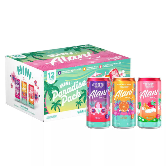 Alani Nu Mini Energy Drink - Paradise Variety Pack - Limited Edition (12 Drinks, 8.4 Fl. Oz. Each)