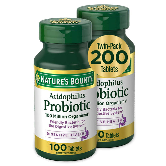 Nature's Bounty Acidophilus Probiotic Tablets for Men and Women, Digestive Health Supplement, 100 Ct ( 2 Pack )