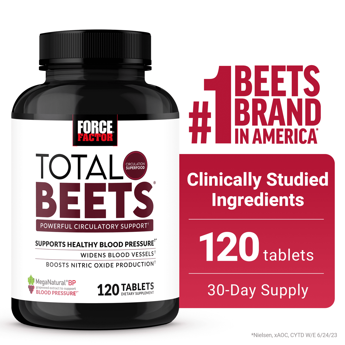 Force Factor-Total Beets, Beetroot Capsules Alternative, Blood Pressure Supplement Pills(120 Tablets)