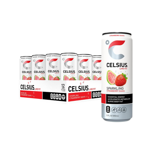 Celsius Sparkling Energy Drink - No Sugar or Preservatives - Strawberry Guava (12 Drinks, 12 Fl Oz. Each)