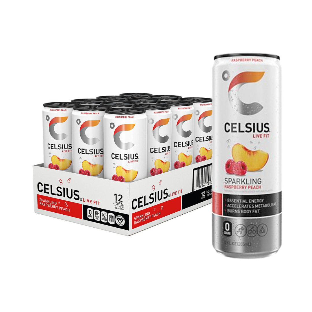 Celsius- Live Fit Sparkling Energy Drink - No Sugar - Raspberry Peach (12 Drinks, 12 Fl Oz. Each)