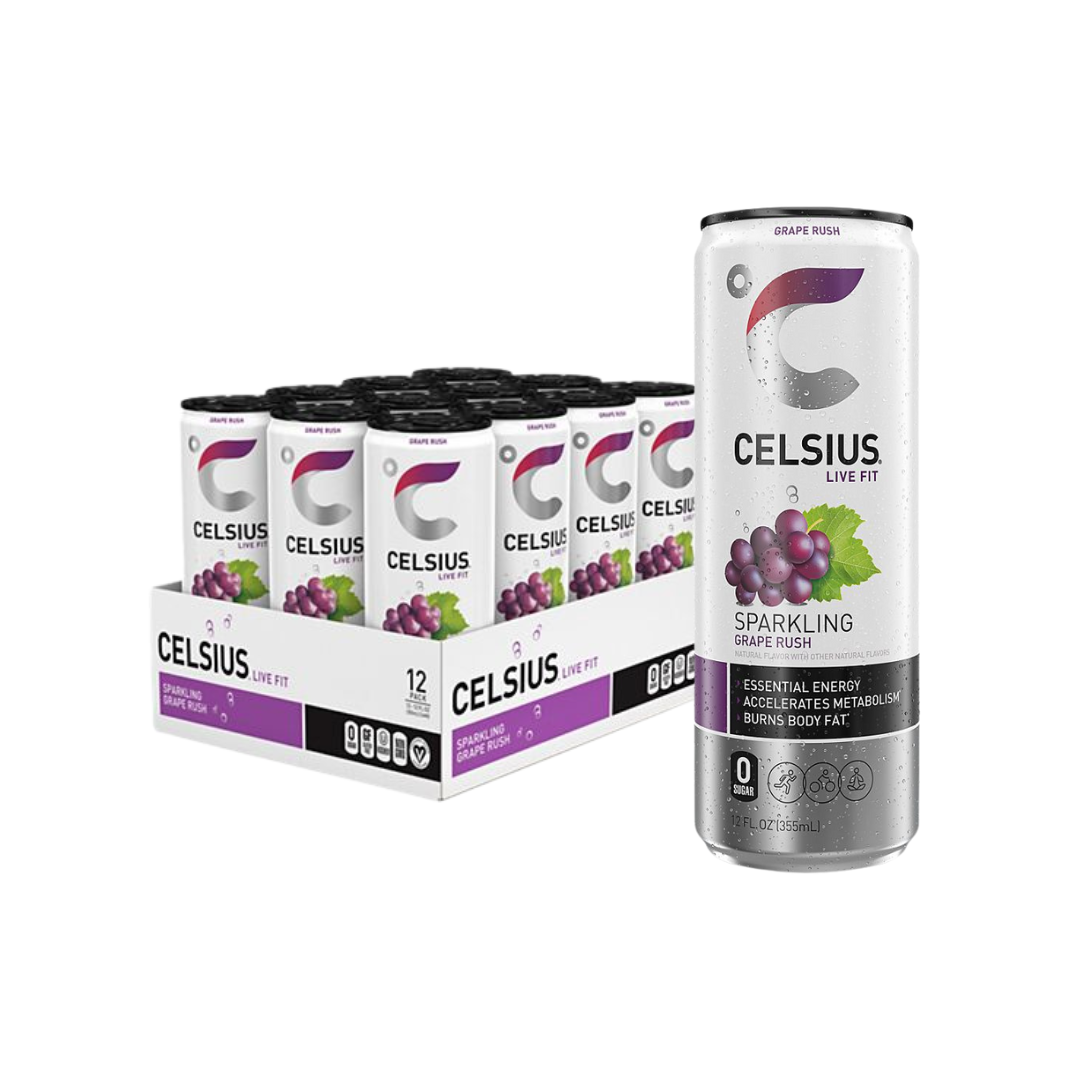 Celsius Live Fit Sparkling Energy Drink - No Sugar - Grape Rush (12 Drinks, 12 Fl Oz. Each)