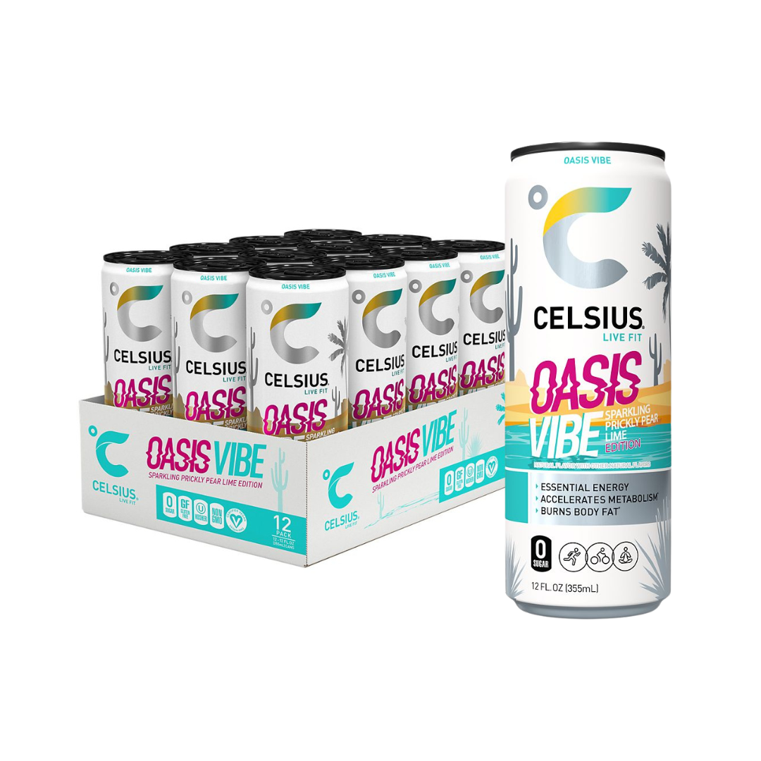 Celsius Sparkling Energy Drink - Oasis Vibe (12 Drinks, 12 Fl Oz. Each)