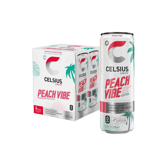 Celsius Sparkling Energy Drink - No Sugar or Preservatives - Peach Vibe (4 Drinks, 12 Fl Oz. Each)