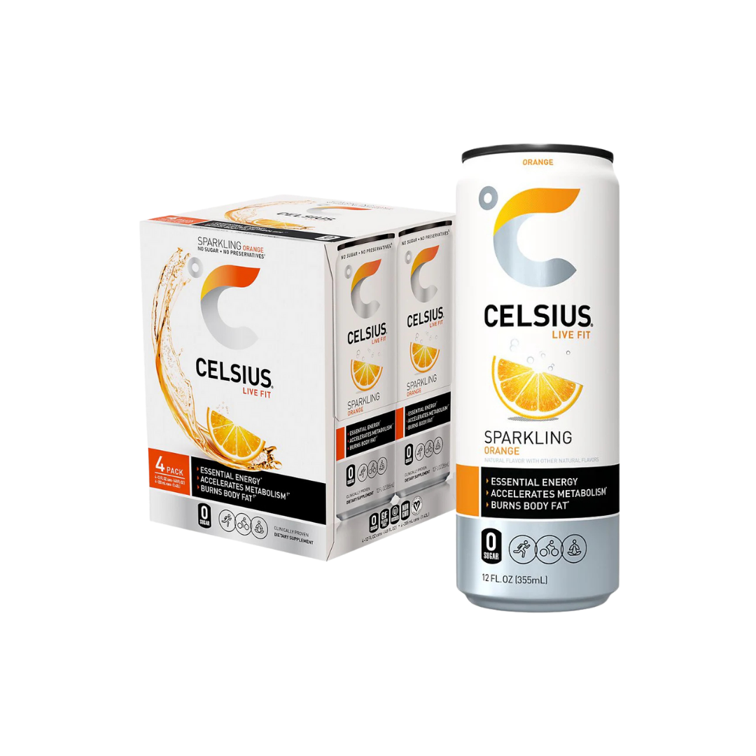 Celsius Sparkling Energy Drink -Celsius Sparkling Energy Drink - No Sugar or Preservatives - Orange (4 Drinks, 12 Fl Oz. Each) Orange (4 Drinks, 12 Fl Oz. Each)