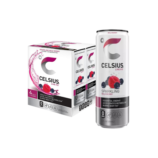 Celsius Sparkling Energy Drink - No Sugar or Preservatives - Wild Berry (4 Drinks, 12 Fl Oz. Each)