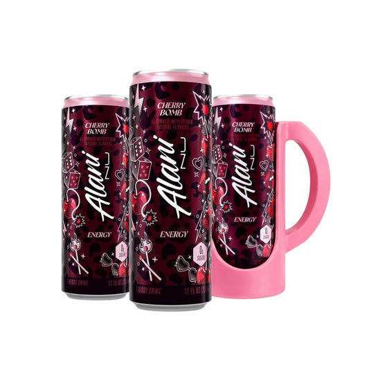 Alani Nu Energy Drink- Cherry Bomb- Handle Slim Can with Holder- 3 Drinks 12 Fl Oz Each Perfect for On-the-Go Energy Boost