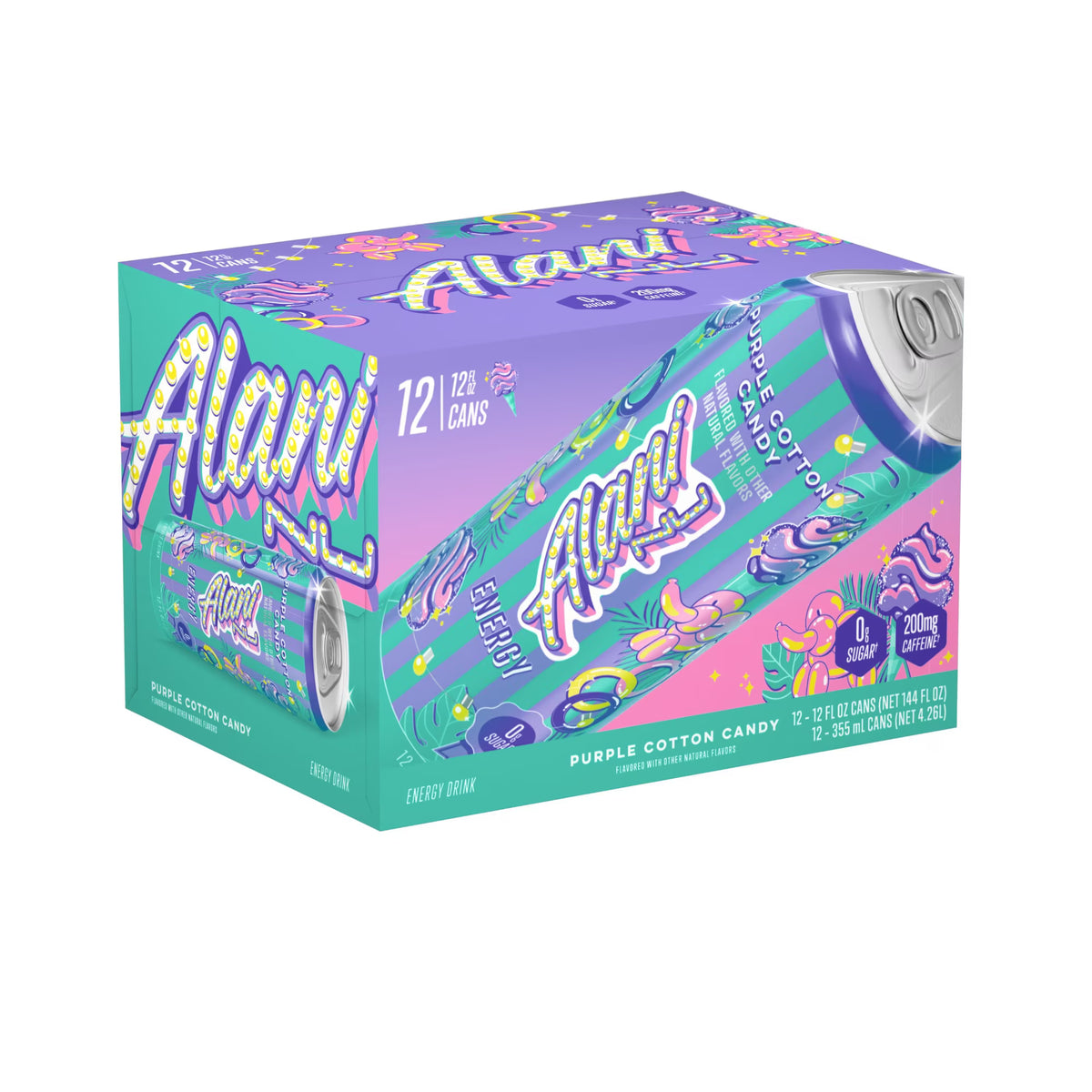 NeW Alani Nu Energy Drink - Purple Cotton Candy (12 Drinks, 12 Fl Oz. Each)