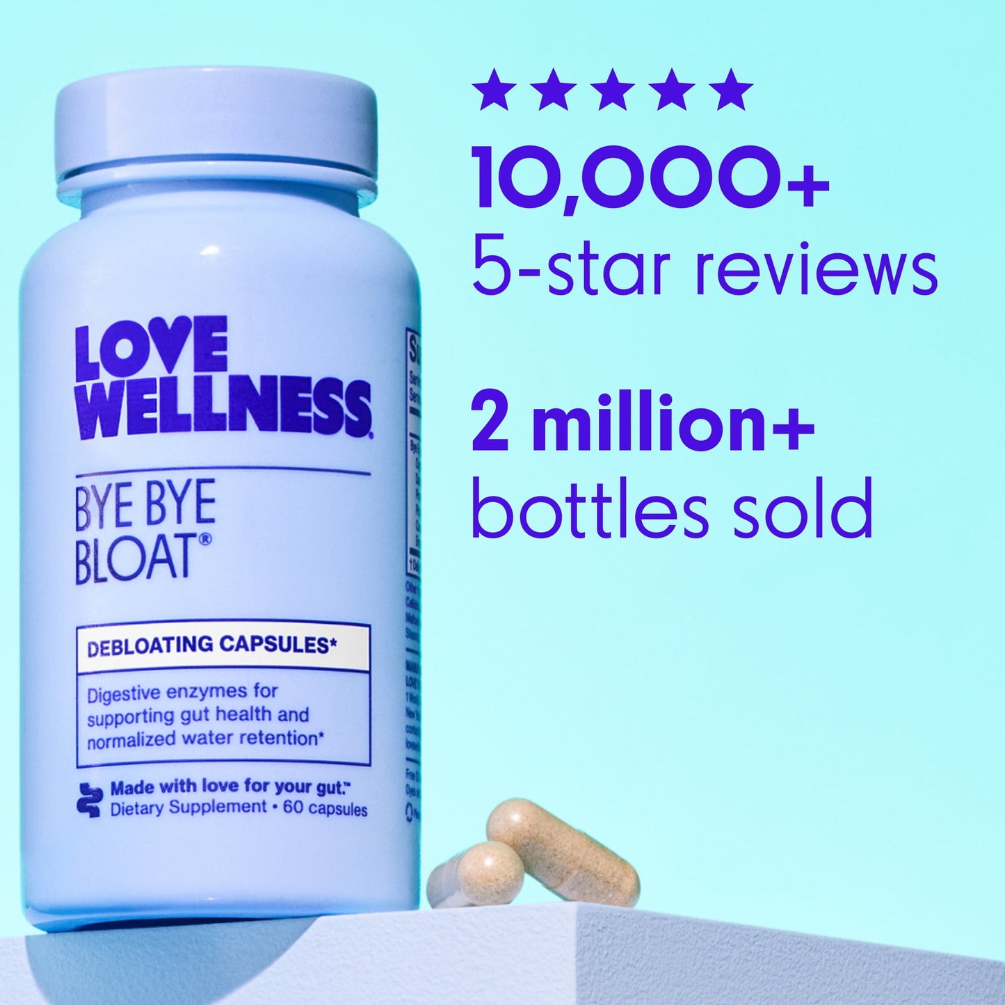 Love Wellness Bye Bye Bloat, Debloating Capsules, 60ct