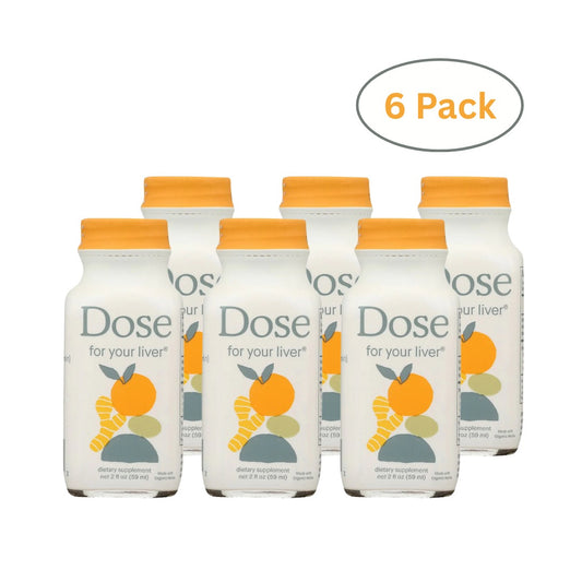 DOSE for Your Liver Cleanse Detox &amp; Repair, Organic Milk Thistle Supplement with Turmeric, Dandelion, Ginger, and Orange, Promotes Optimal Liver Function 6 Shots, 2 Fl.Oz Bottle(6 Pack )