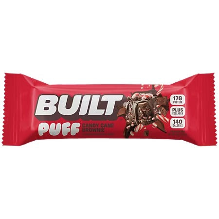 NEW!! NEW!! Built Puff Protein Bar - 17g Protein, 140 Calories, Candy Cane Brownie Flavor, 12 Bars, Plus Collagen, High Protein Snack