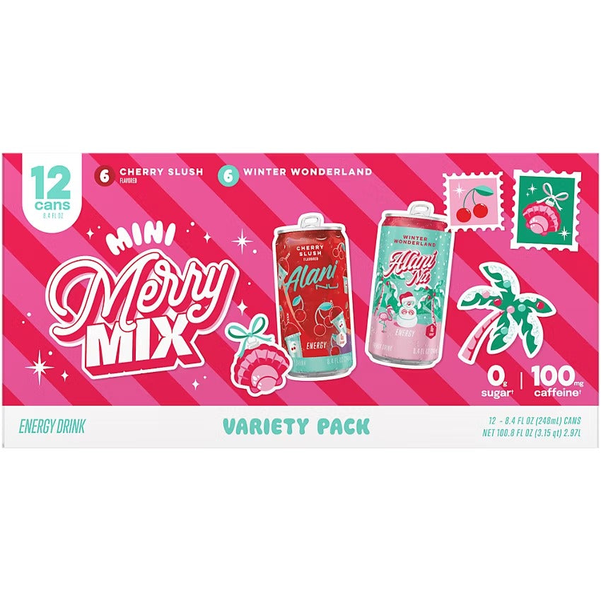 Alani Nu Mini Energy Drink - Merry Mix - Limited Edition (12 Drinks, 8.4 Fl. Oz. Each)