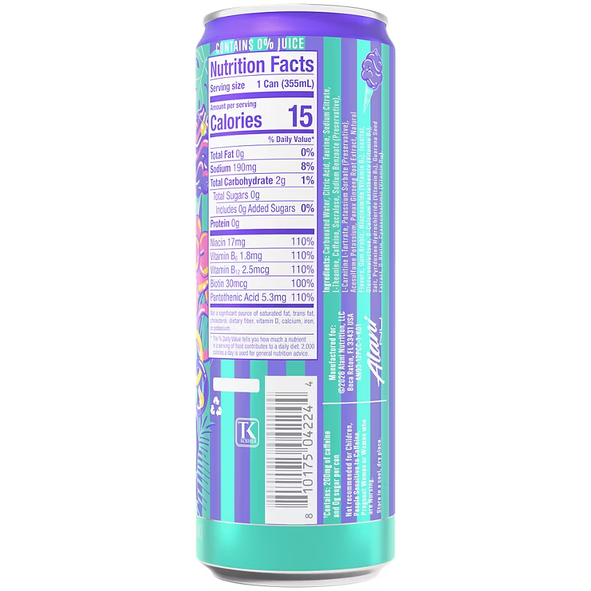 NeW Alani Nu Energy Drink - Purple Cotton Candy (12 Drinks, 12 Fl Oz. Each)