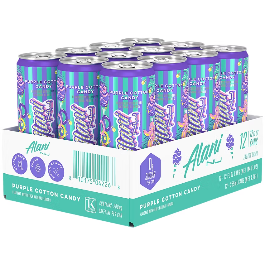 NeW Alani Nu Energy Drink - Purple Cotton Candy (12 Drinks, 12 Fl Oz. Each)