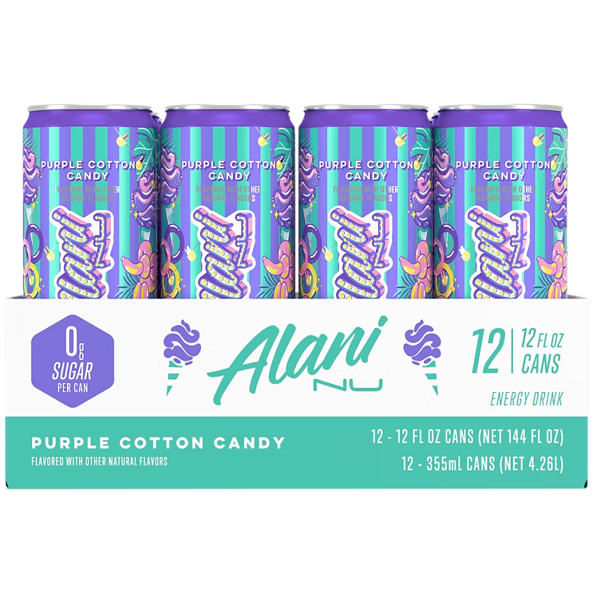 NeW Alani Nu Energy Drink - Purple Cotton Candy (12 Drinks, 12 Fl Oz. Each)