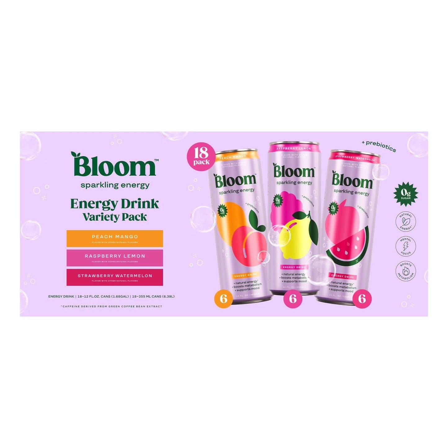 Bloom Sparkling Energy 12 fl. oz., 18 pack