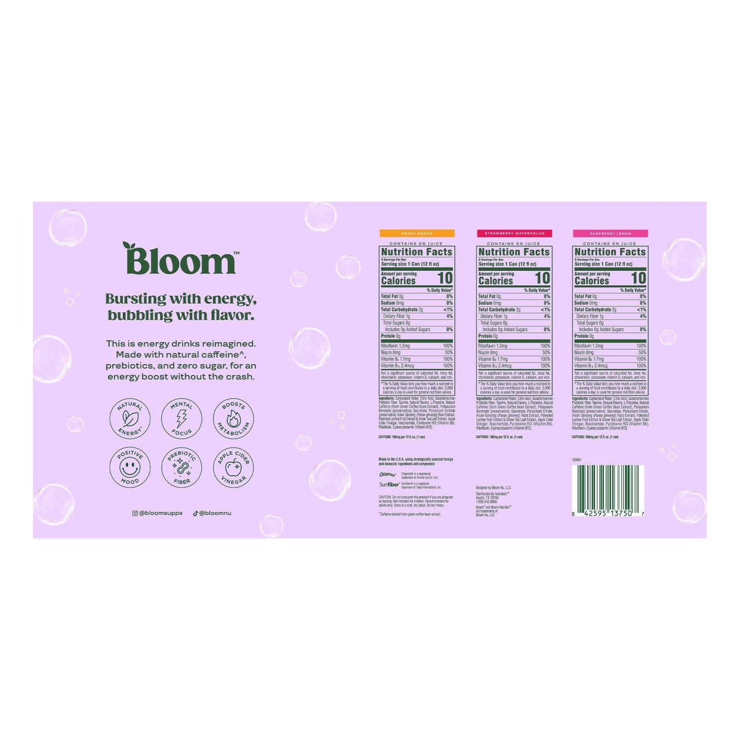Bloom Sparkling Energy 12 fl. oz., 18 pack