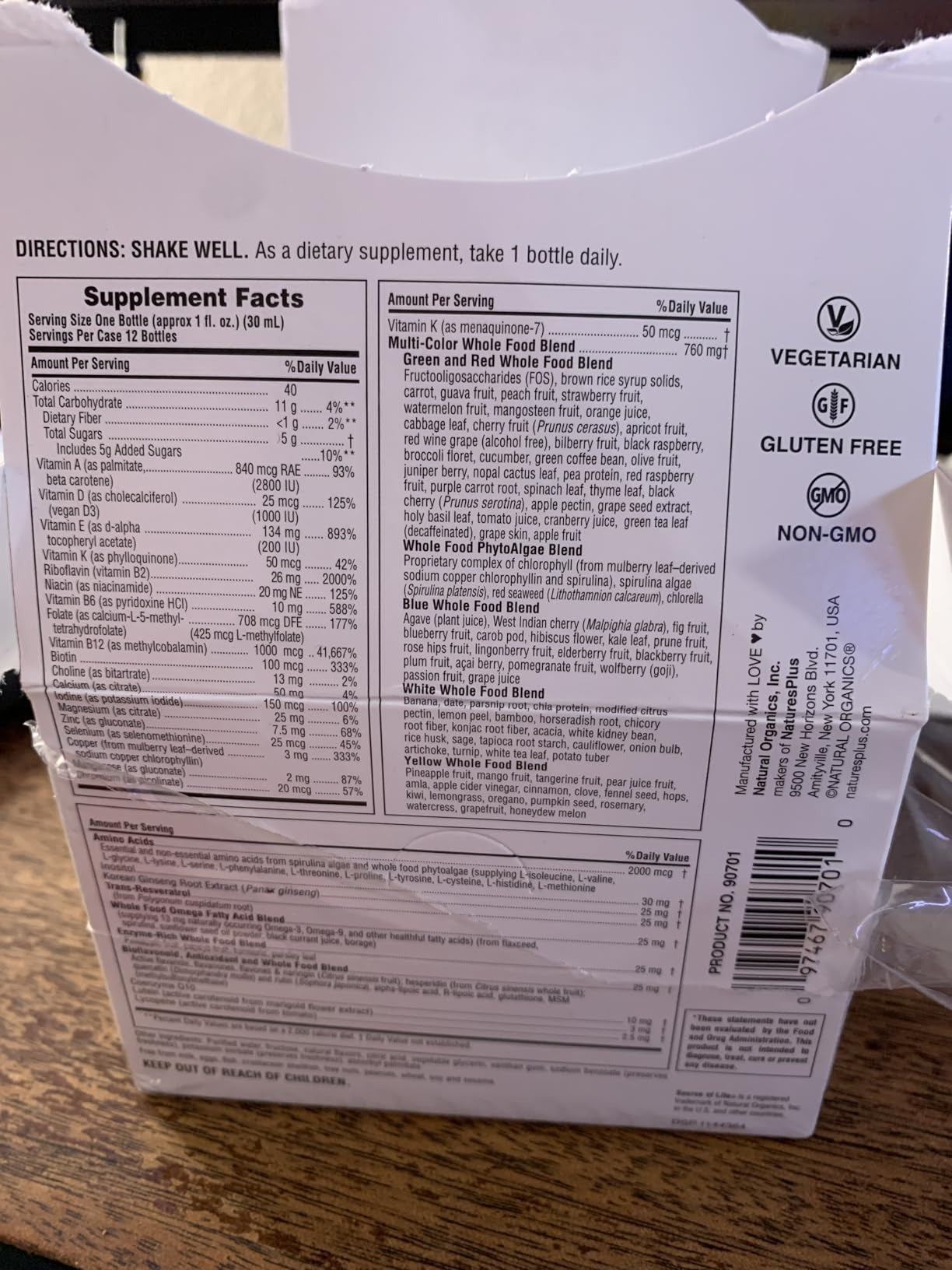 NaturesPlus Source of Life Gold Liquid Multi Shot - 1 fl oz, Case of 12 - Tropical Fruit Flavor - Provides Nutrients from 100+ Fruits and Vegetables - 12 Servings