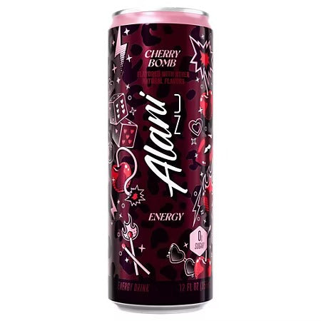 Alani Nu Energy Drink- Cherry Bomb- Handle Slim Can with Holder- 3 Drinks 12 Fl Oz Each Perfect for On-the-Go Energy Boost