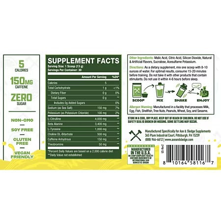 Axe and Sledge- Ignition Switch Daily Pre-Workout - Fresh Lemonade (13.76 Oz. / 30 Servings)