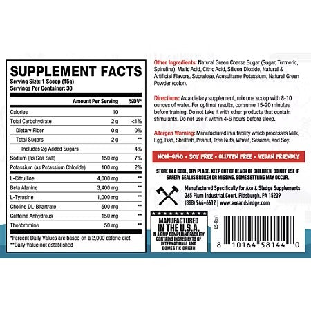 Axe and Sledge National Lampoon's Ignition Switch Daily Pre-Workout - Green Gelatin (15.87 Oz./ 30 Servings)