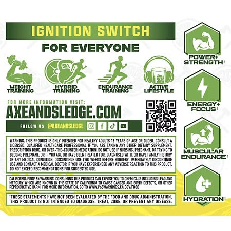 Axe and Sledge- Ignition Switch Daily Pre-Workout - Fresh Lemonade (13.76 Oz. / 30 Servings)